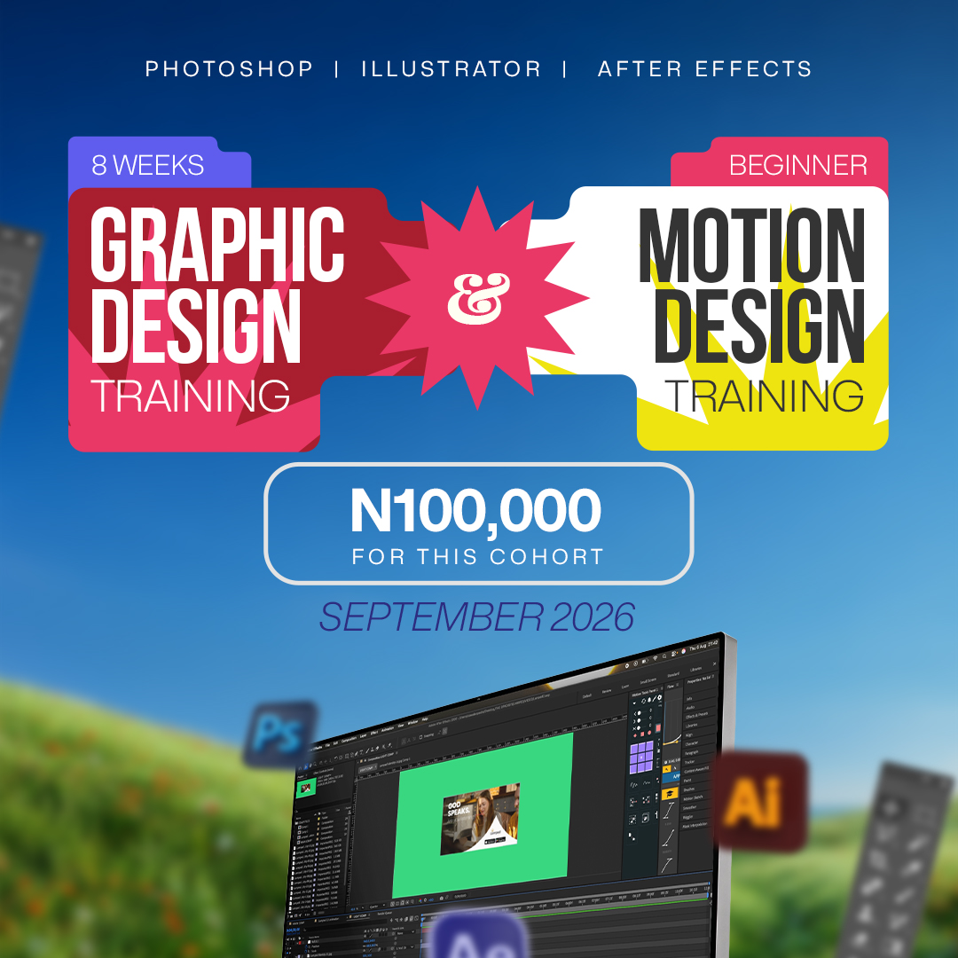 IYF Studio &mdash; Graphic Design & Motion Design Training. Photoshop, Illustrator, After Effects. 8 weeks. Beginner. ₦100,000 for this cohort. Starts 5 September 2026.